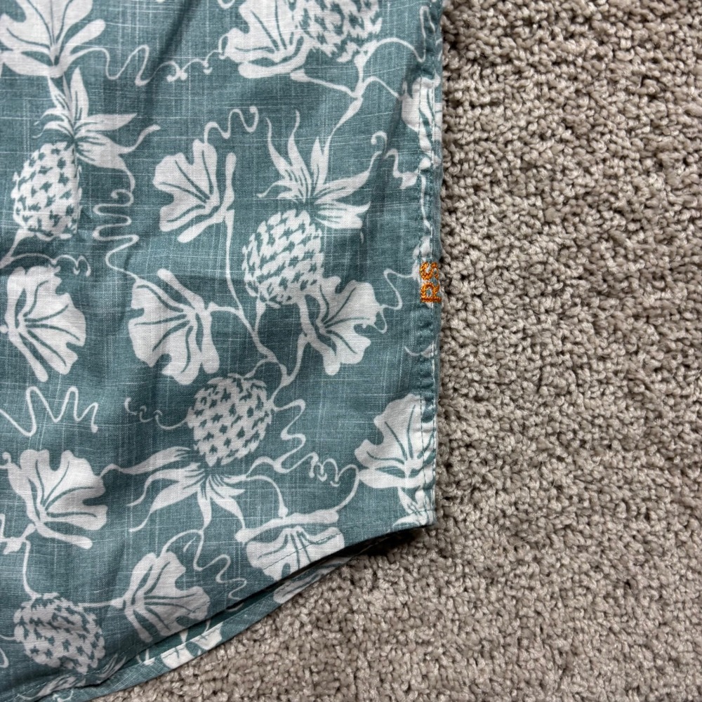 Reyn Spooner Mens XL Short Sleeve Button Down Shirt Teal Pineapple Cotton Linen - Picture 7 of 7